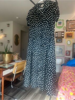 J.B.S. Black Midi Dress with White Polka Dots